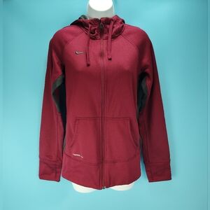 Nike Therma Fit Womans Size S Full Zip Long Sleeve Athletic Hoodie Maroon / Gray